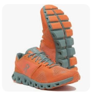 On Running Cloud X Mens Running Shoes Orange / Sea Green Gray Athletic Sneakers